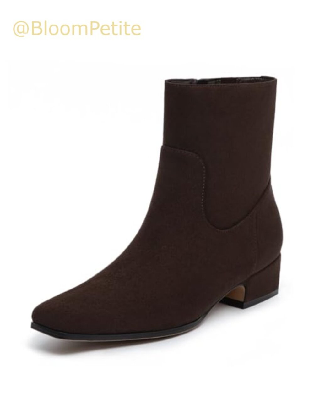 Square Toe Chunky Low Heel Ankle Boots Suede Side Zip Block Heel Booties
